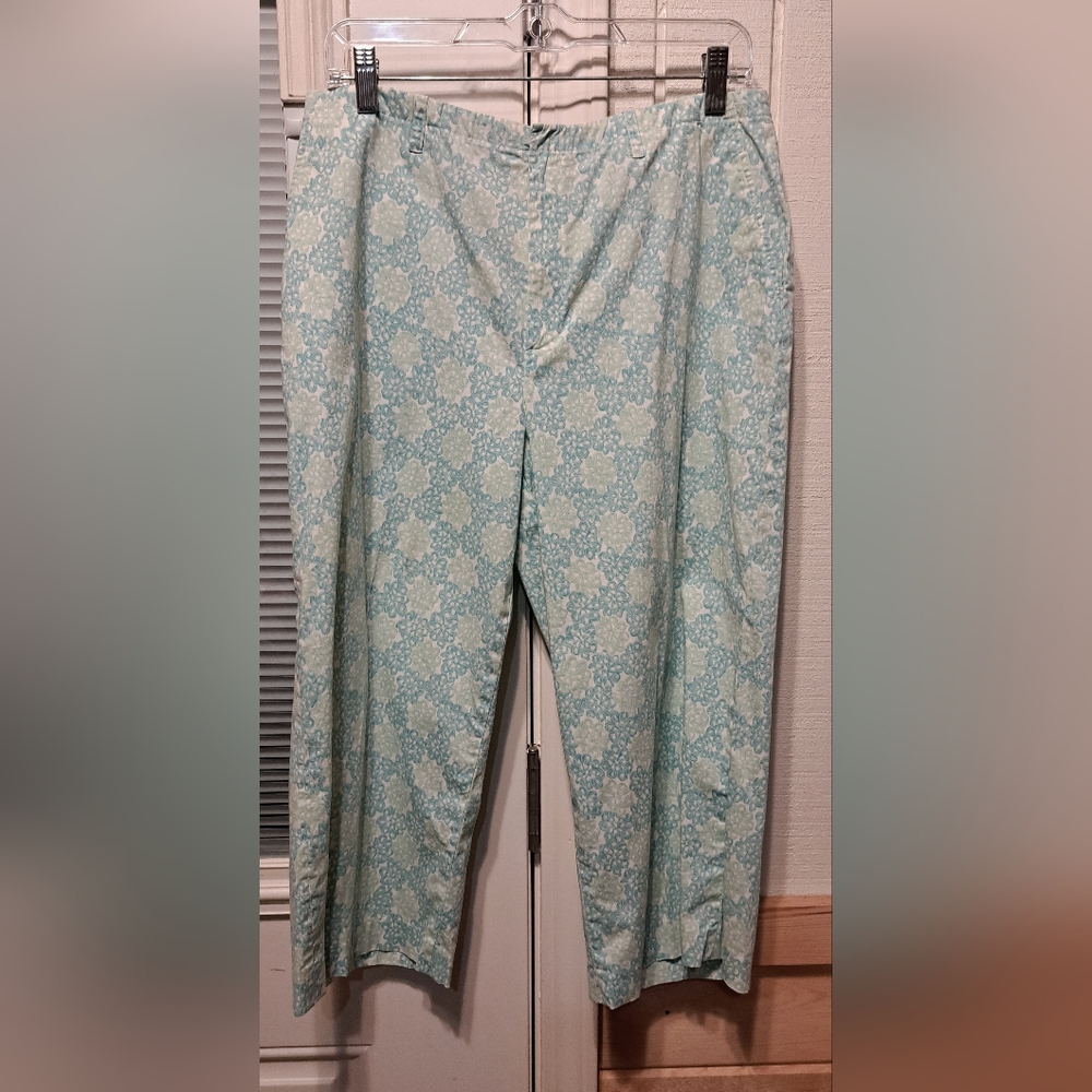 TIBI Capri Pants Waist Flower Green Blue Pockets BEACH VACATION RESORT 10